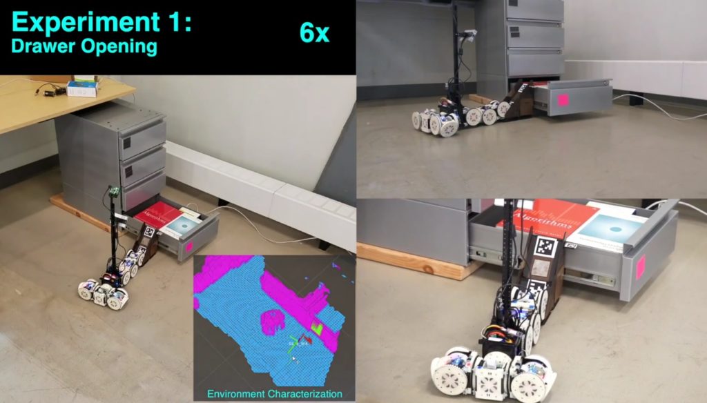 Watch a hard-working robot improvise to climb drawers and cross gaps