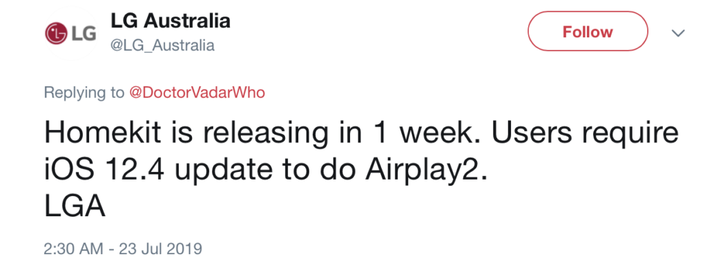 LG says smart TVs will gain AirPlay 2 and HomeKit support next week