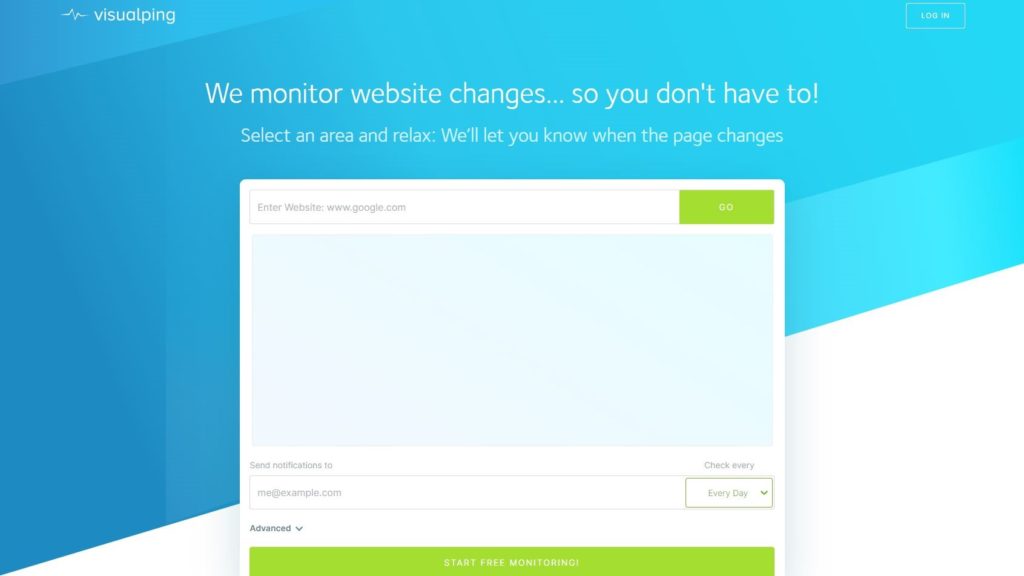 Visualping web content monitoring