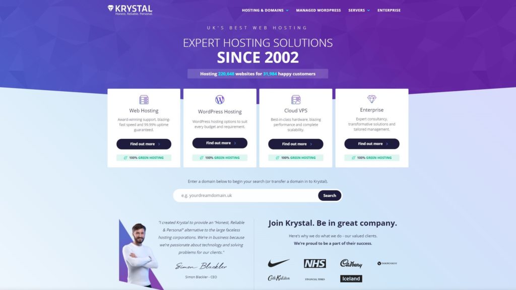 Krystal web hosting