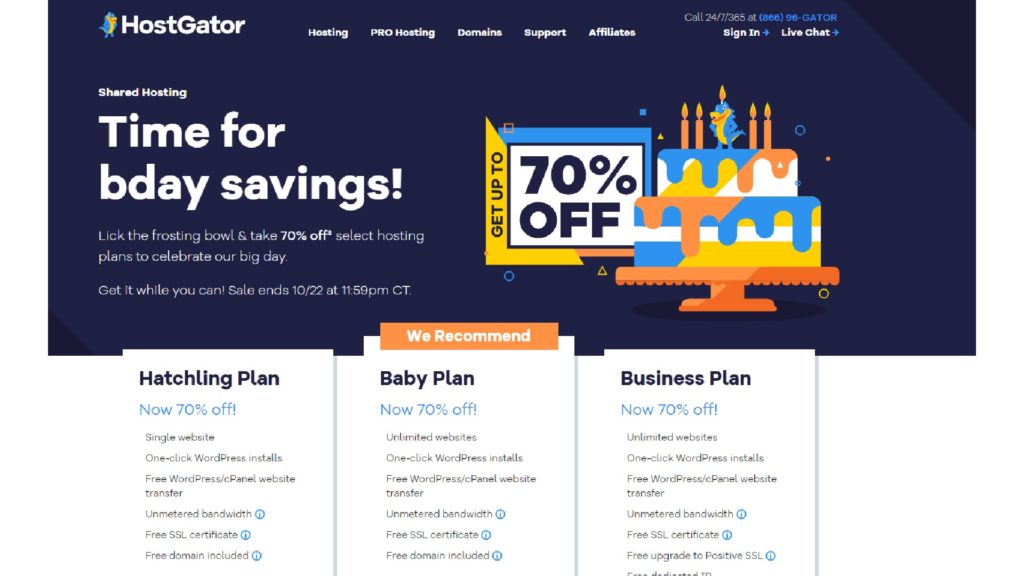 HostGator's birthday bash means getting 70% off web hosting plans