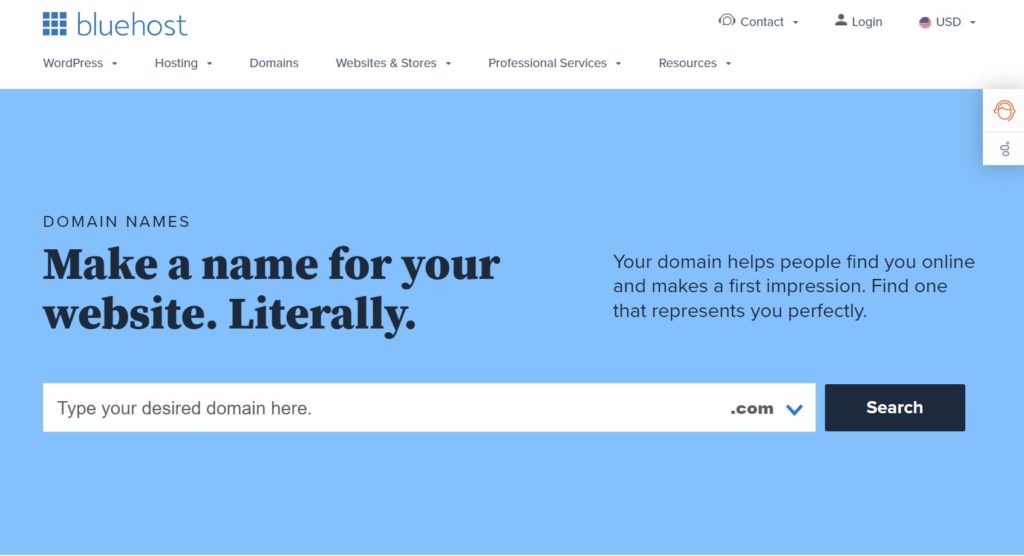 Bluehost domain registration service