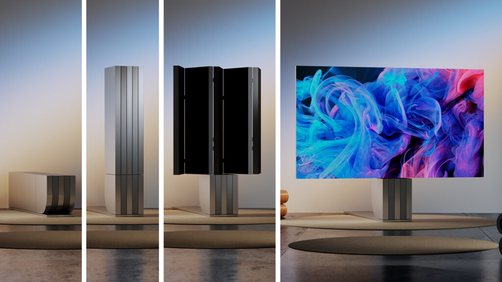 This wild 4K TV folds itself into a metal sculpture when it's not in use