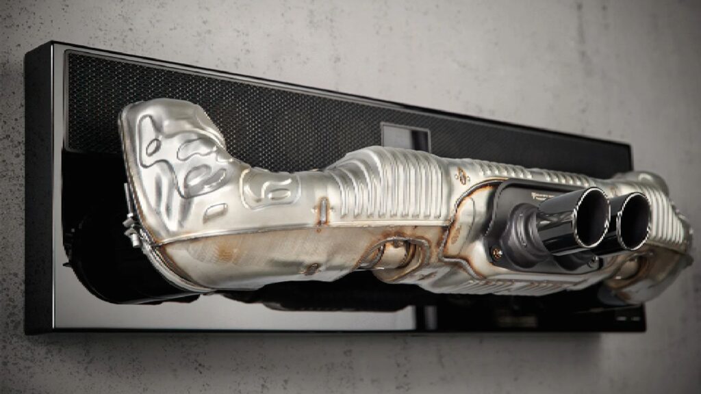 Porsche's new Dolby Atmos soundbar uses a actual car exhaust for decoration