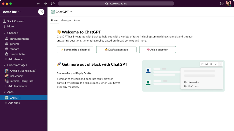 Slack is the latest app to get ChatGPT integration