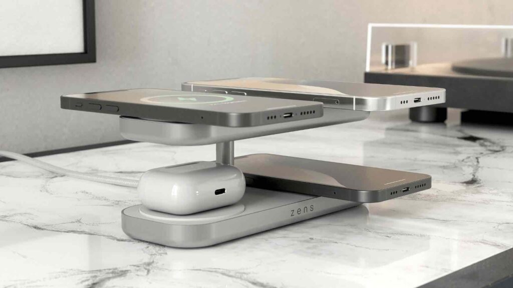 This Zens Qi2 wireless charger can refuel 4 devices at once, thanks to a bunk-bed-like design